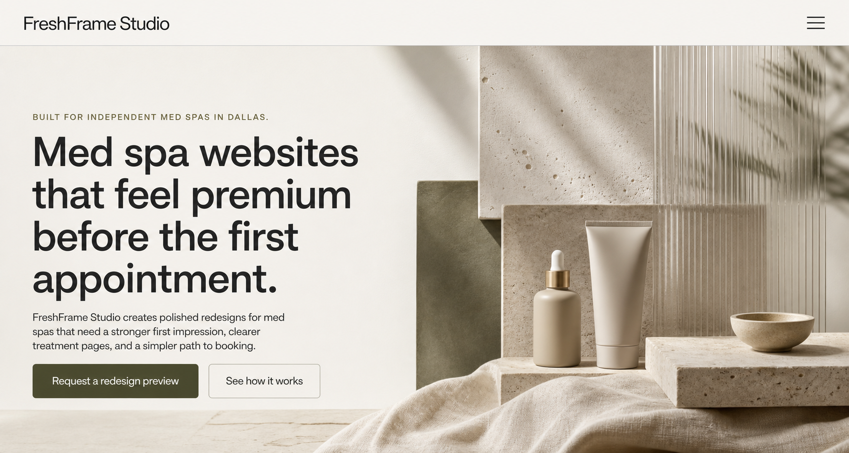 FreshFrame Studio. Med spa websites that feel premium before the first appointment.